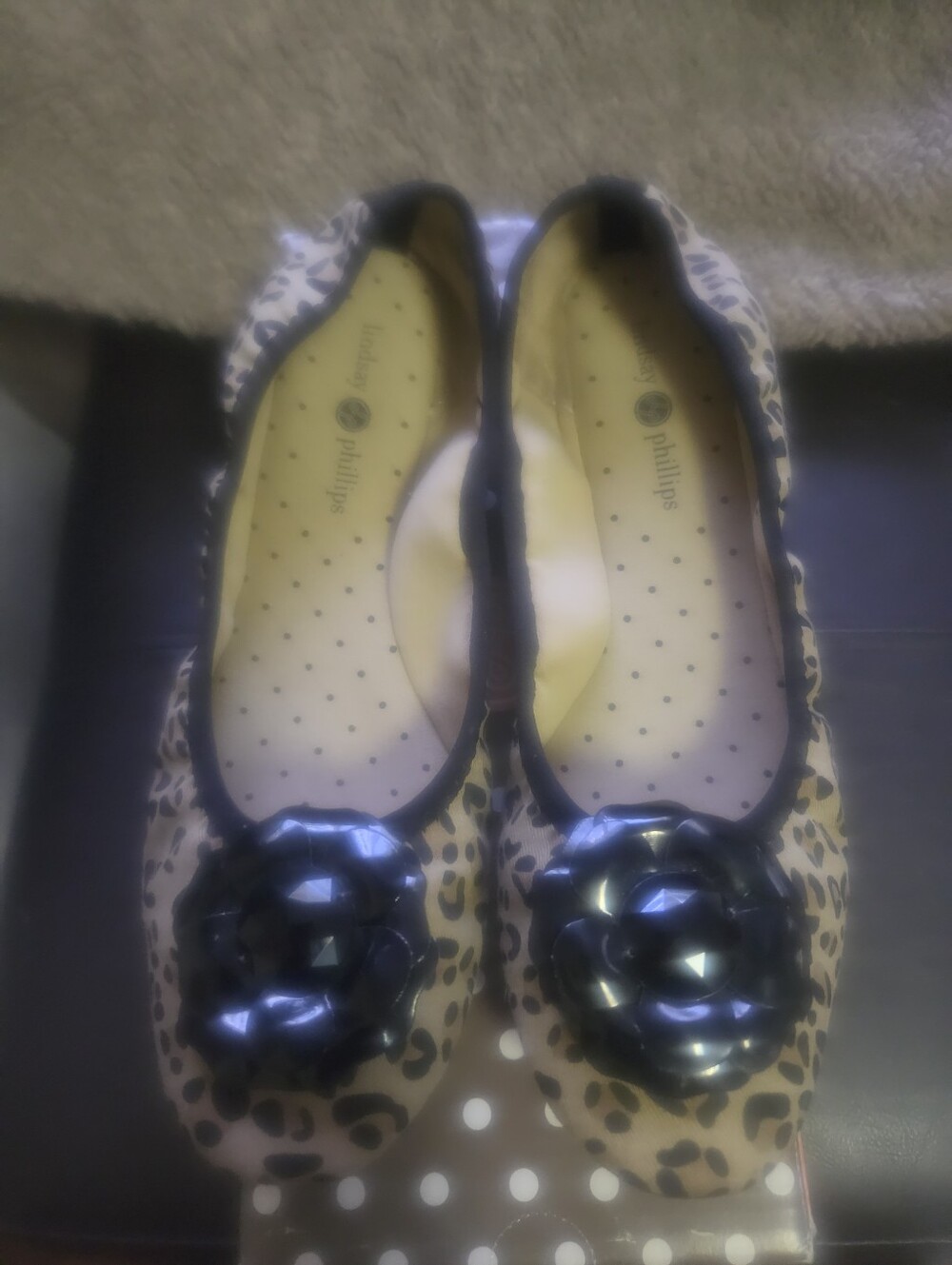 lindsay phillips Leopard-Print Ballet Flats with Black Flower Accent